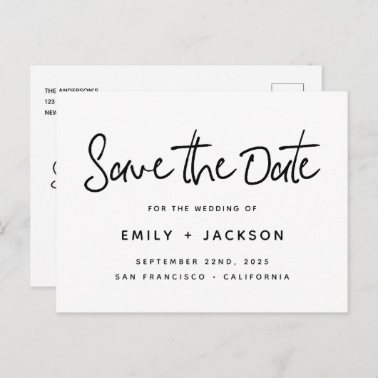 Handgeschreven Script Modern Simple Save the Date Aankondigingskaart (Voorkant / Achterkant)