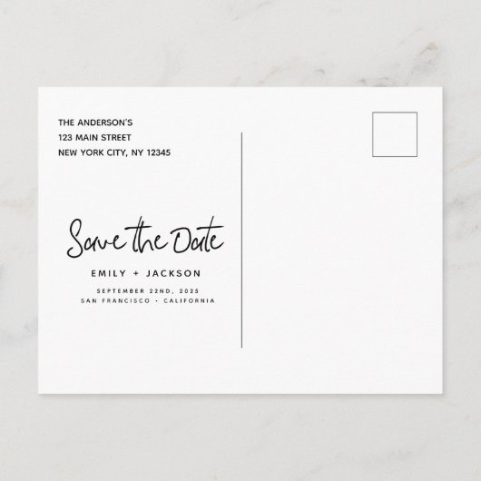 Handgeschreven Script Modern Simple Save the Date Aankondigingskaart (Achterkant)