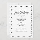 Handgeschreven Script Modern Wavy Lijst Zwart & Wi Save The Date (Voorkant)