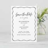 Handgeschreven Script Modern Wavy Lijst Zwart & Wi Save The Date (Staand voorkant)