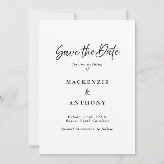 Handgeschreven script Modern zwart en wit Save The Date (Voorkant)
