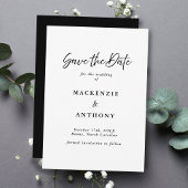 Handgeschreven Script Modern Zwart & Wit Save The Date