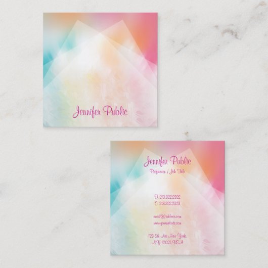 Handgeschreven script moderne, kleurrijke Abstract Vierkante Visitekaartje (Voorkant / Achterkant)