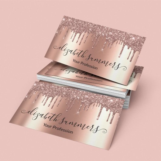 Handgeschreven Script Moderne Roze Gouden Glitters Visitekaartje