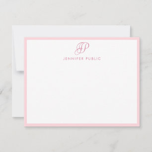 Handgeschreven Script Monogram Stijlvol Blush Roze Notitiekaartje