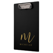 Handgeschreven Script Monogram Zwart En Goud Naam Klembord (Links)