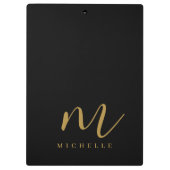 Handgeschreven Script Monogram Zwart En Goud Naam Klembord (Achterkant)