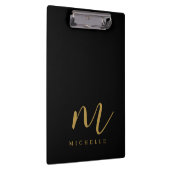 Handgeschreven Script Monogram Zwart En Goud Naam Klembord (Rechts)