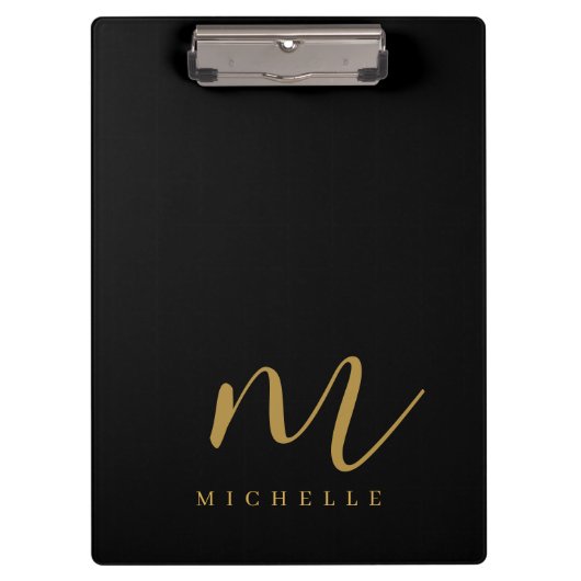 Handgeschreven Script Monogram Zwart En Goud Naam Klembord (Voorkant)