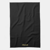 Handgeschreven script naam elegant zwart en goud theedoek (Verticaal)