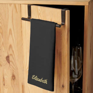 Handgeschreven script naam elegant zwart en goud theedoek