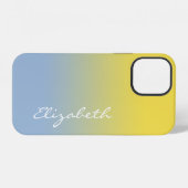 Handgeschreven script naam geel lichtblauw verloop iPhone hoesje (Achterkant horizontaal)