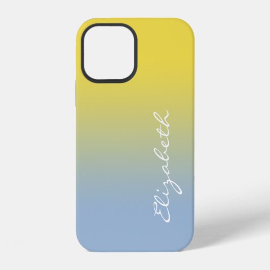 Handgeschreven script naam geel lichtblauw verloop iPhone hoesje (Achterkant)