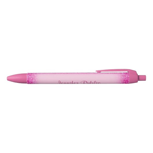 Handgeschreven Script Naam Girly Pink Glitter Tren Zwarte Inkt Pen (Bovenkant)