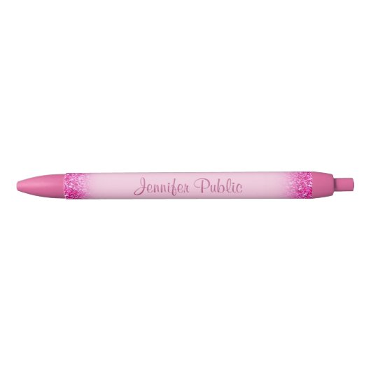 Handgeschreven Script Naam Girly Pink Glitter Tren Zwarte Inkt Pen (Voorkant)