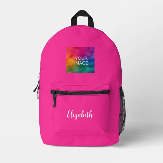 Handgeschreven Script Naam Roze Effen Kleur Schatt Bedrukte Rugzak (Voorkant)