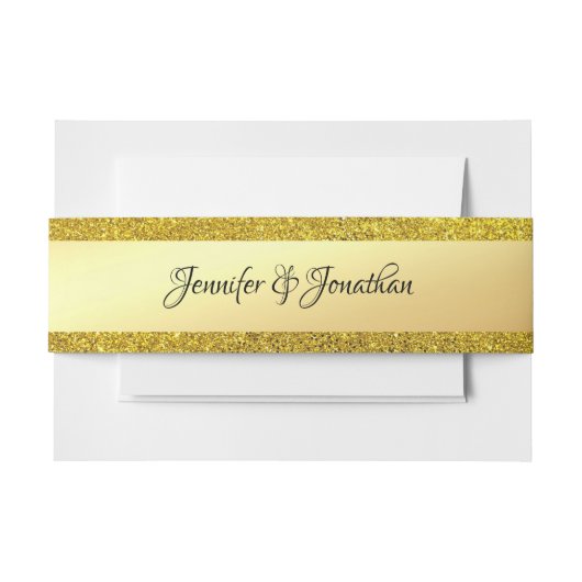 Handgeschreven script naam tekst goud glitters ele uitnodigingen wikkel (Voorkant Voorbeeld)