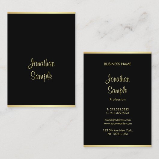 Handgeschreven Script Naam Zwart Goud Sjabloon Mod Visitekaartje (Voorkant / Achterkant)