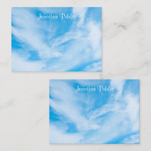 Handgeschreven Script Name Blue Sky White Clouds Notitiekaartje (Voorkant / Achterkant)