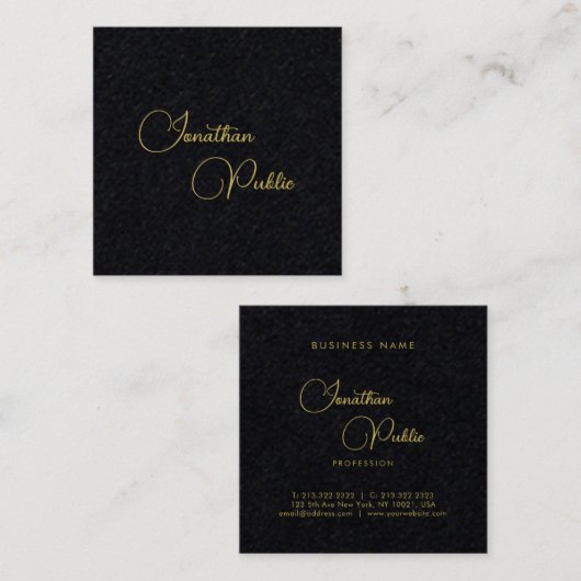 Handgeschreven Script Name Sjabloon Premium Black Vierkante Visitekaartje (Voorkant / Achterkant)