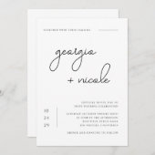 Handgeschreven Script Namen Zwart-wit Bruiloft Kaart (Voorkant / Achterkant)