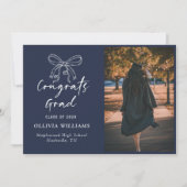 Handgeschreven script Navy Blue Afstuderen Aankondiging (Voorkant)