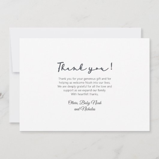 Handgeschreven Script Newborn Baby Foto Dank u Bedankkaart (Achterkant)