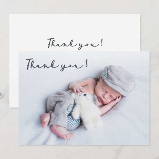 Handgeschreven Script Newborn Baby Foto Dank u Bedankkaart (Voorkant / Achterkant)