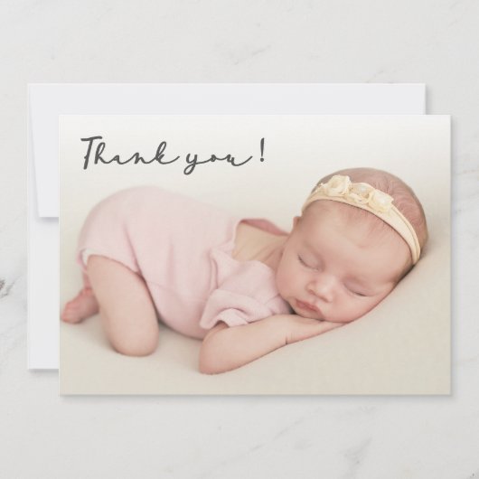 Handgeschreven Script Newborn Baby Foto Dank u Bedankkaart (Voorkant)