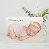 Handgeschreven Script Newborn Baby Foto Dank u Bedankkaart (Staand voorkant)