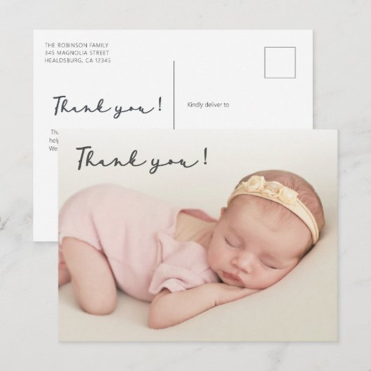 Handgeschreven Script Newborn Baby Foto Dank u Briefkaart (Voorkant / Achterkant)