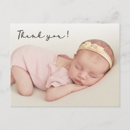 Handgeschreven Script Newborn Baby Foto Dank u Briefkaart (Voorkant)