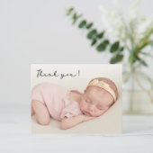 Handgeschreven Script Newborn Baby Foto Dank u Briefkaart (Staand voorkant)