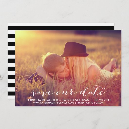 Handgeschreven script onze datumaankondiging opsla save the date (Voorkant / Achterkant)