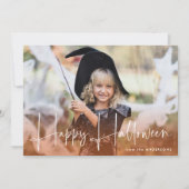 Handgeschreven script Oranje Fijne Halloween-foto Feestdagenkaart (Voorkant)