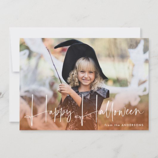 Handgeschreven script Oranje Fijne Halloween-foto Feestdagenkaart (Voorkant)
