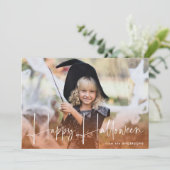 Handgeschreven script Oranje Fijne Halloween-foto Feestdagenkaart (Staand voorkant)