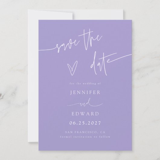 Handgeschreven script paarse trouwdatum Save The D Date (Voorkant)