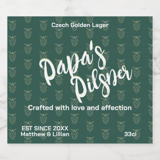 Handgeschreven script "Papa's Pilsner" hoppatroon Bier Etiket (Enkel label)