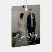 Handgeschreven Script Pas getrouwd Holiday Metal O Metalen Ornament (Voorkant Rechts)