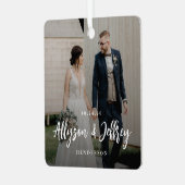 Handgeschreven Script Pas getrouwd Holiday Metal O Metalen Ornament (Voorkant links)