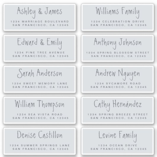 Handgeschreven Script Pastel Blue Adresetiketten Sticker (Voorkant)