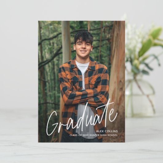 Handgeschreven Script Photo Afstuderen Aankondiging (Staand voorkant)