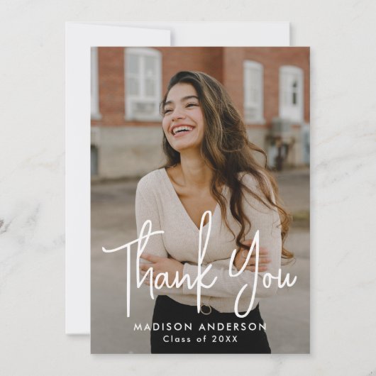 Handgeschreven Script Photo Afstuderen Bedankkaart (Voorkant)