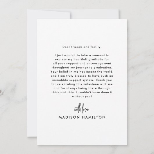 Handgeschreven Script Photo Afstuderen Bedankkaart (Achterkant)