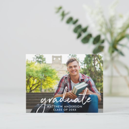 Handgeschreven Script Photo Graduation Party Briefkaart (Staand voorkant)