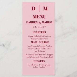 Handgeschreven Script Pink & Red Custom Wedding Menu