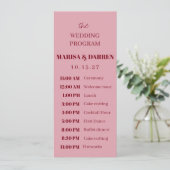 Handgeschreven Script Pink & Red Custom Wedding Programmakaart (Staand voorkant)