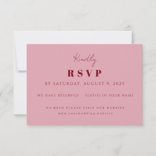 Handgeschreven Script Pink & Red Custom Wedding RSVP Kaartje (Voorkant)