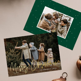 Handgeschreven script Prettig kerstfeest 2 foto Folie Feestdagenkaart